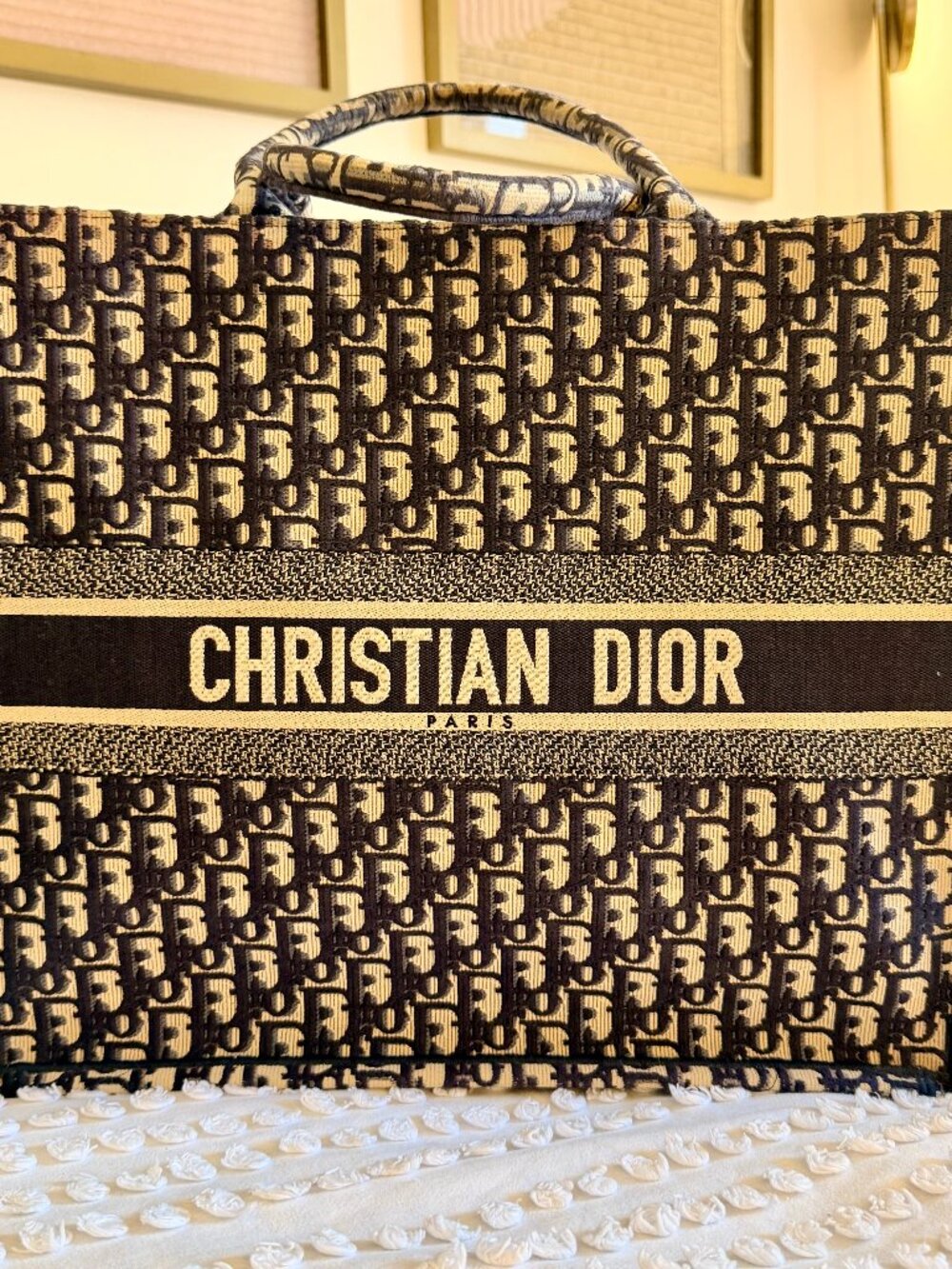 Dior Large Book Tote Blue Dior Oblique Embroidery - MINT